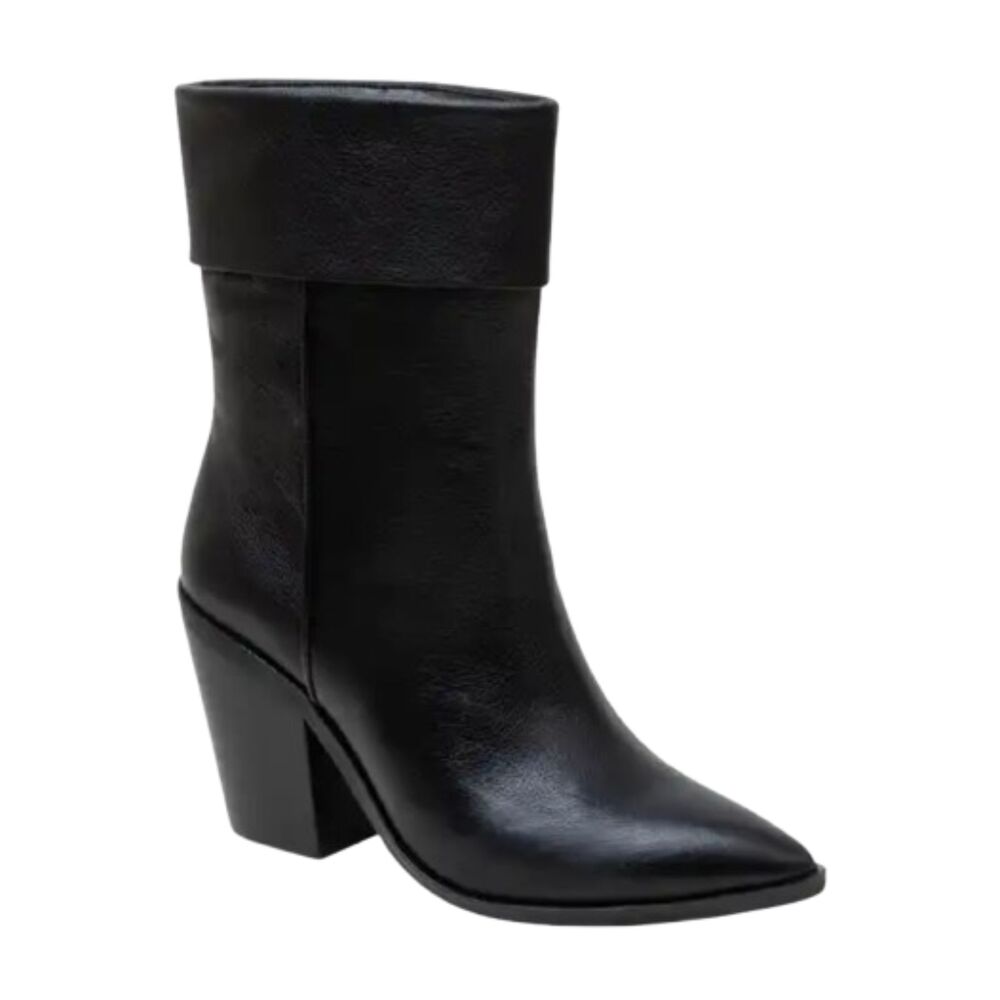Lisa Vicky Womens Steady Western Black Leather Block Heel Bootie Size 9M